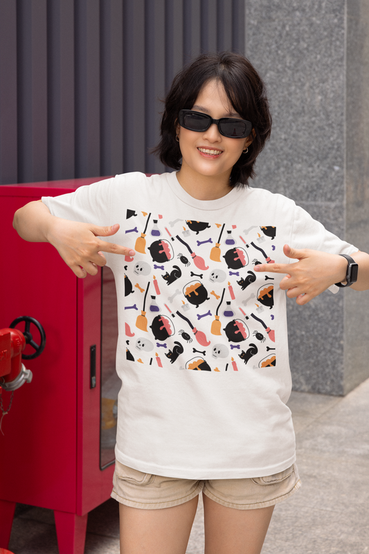 Halloween Cats & Witches Pattern T-Shirt