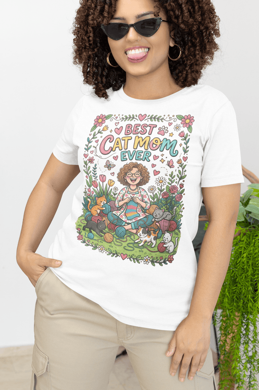 Best Cat Mom Ever T-Shirt – Cute Floral Cat Lover Tee