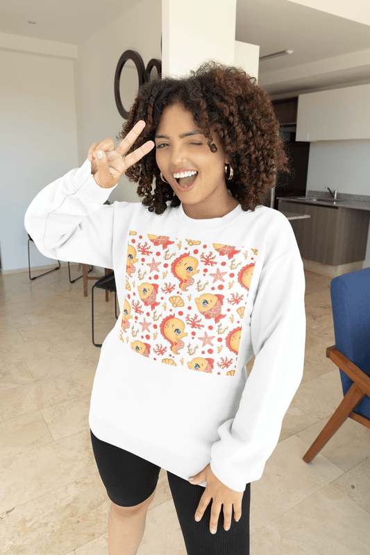 Cute Goldfish Pattern Crewneck Sweatshirt — Kawaii Fish Art Pullover
