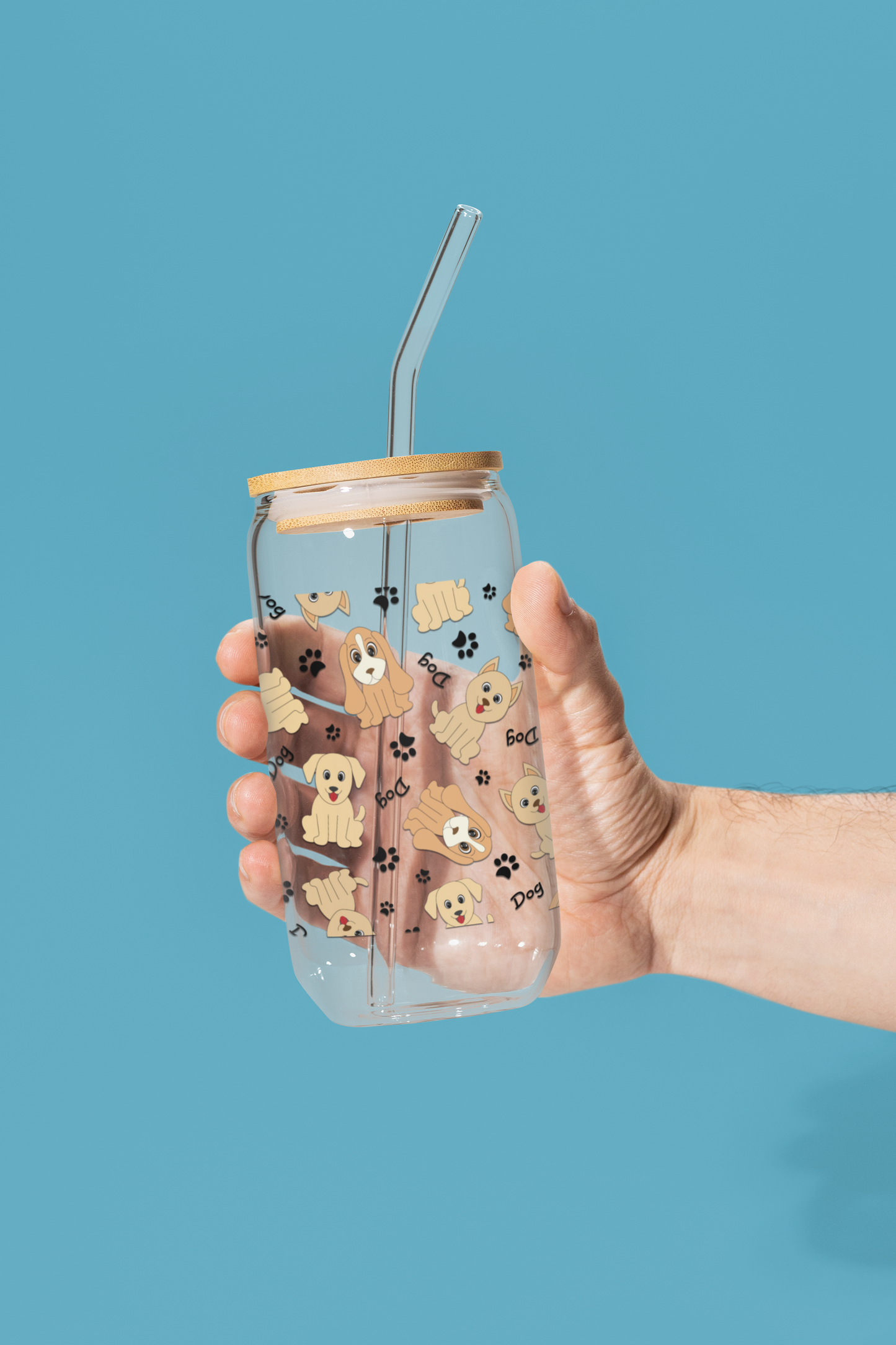 Dog Pattern Engraved Sipper Glass with Straw