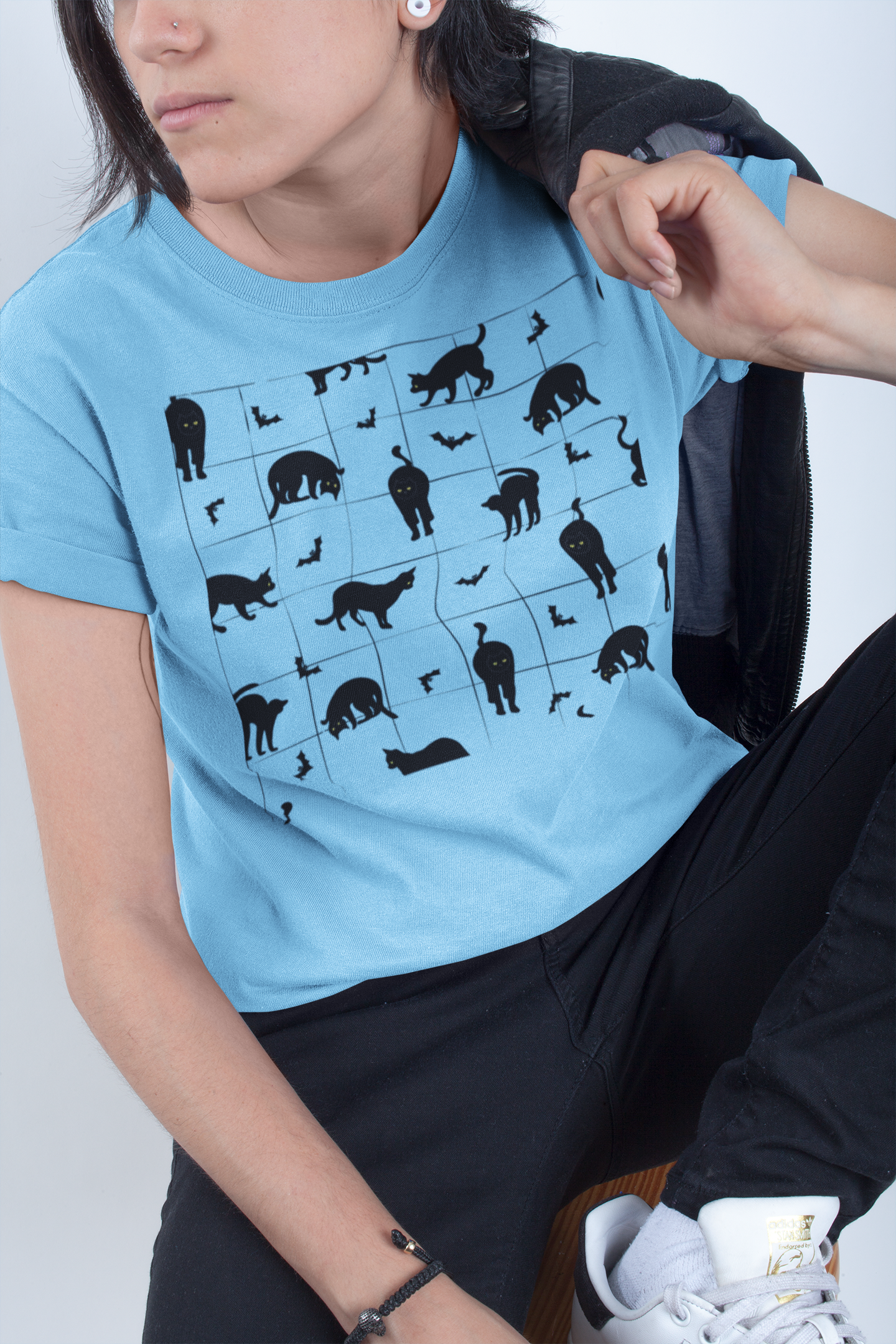 Cat Silhouette Pattern T-Shirt — Cute Black Cat Graphic Tee