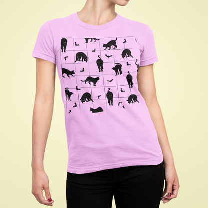 Cat Silhouette Pattern T-Shirt — Cute Black Cat Graphic Tee