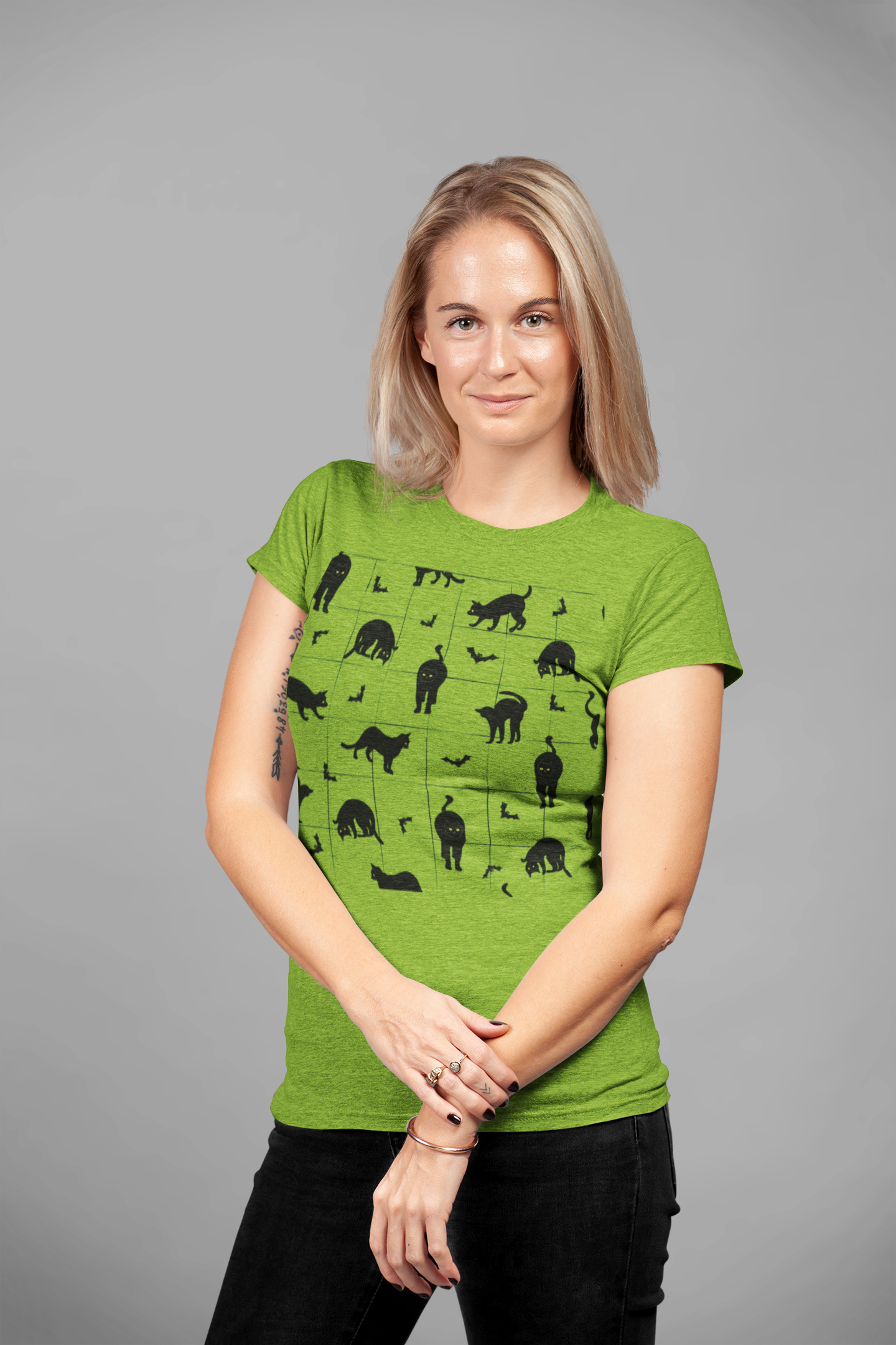 Cat Silhouette Pattern T-Shirt — Cute Black Cat Graphic Tee