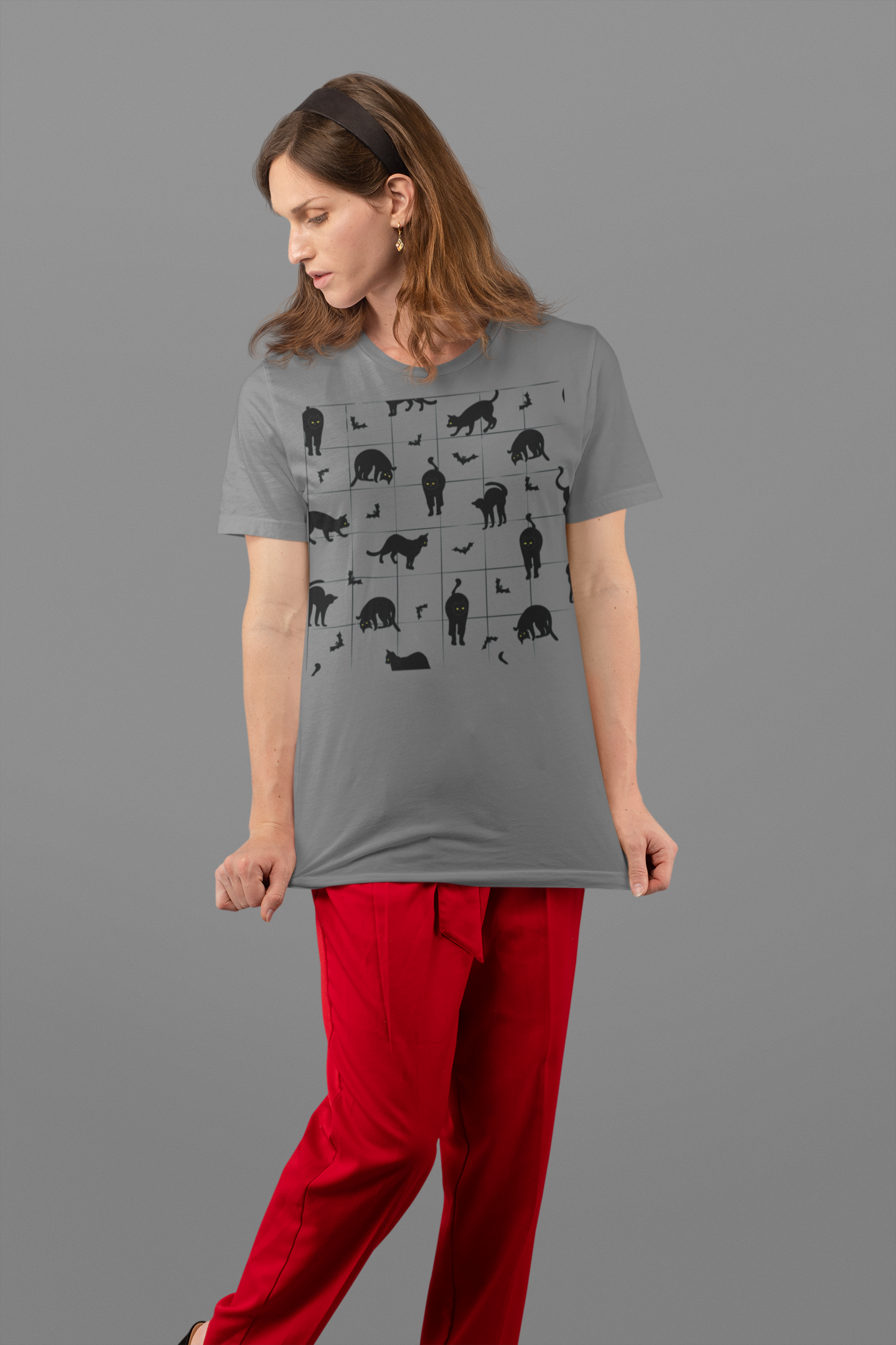 Cat Silhouette Pattern T-Shirt — Cute Black Cat Graphic Tee