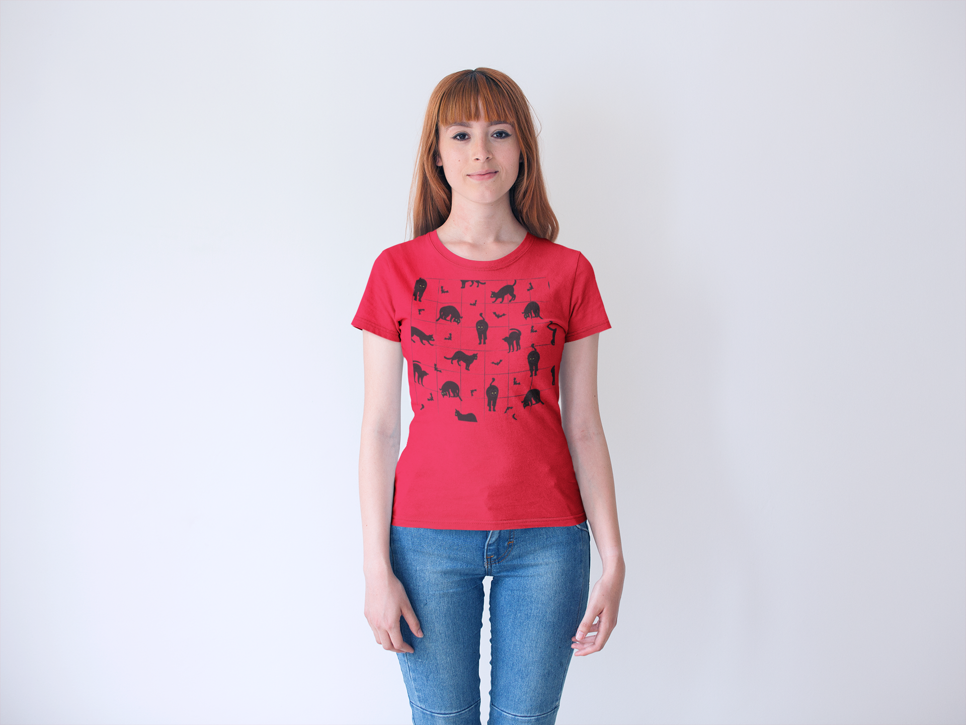 Cat Silhouette Pattern T-Shirt — Cute Black Cat Graphic Tee