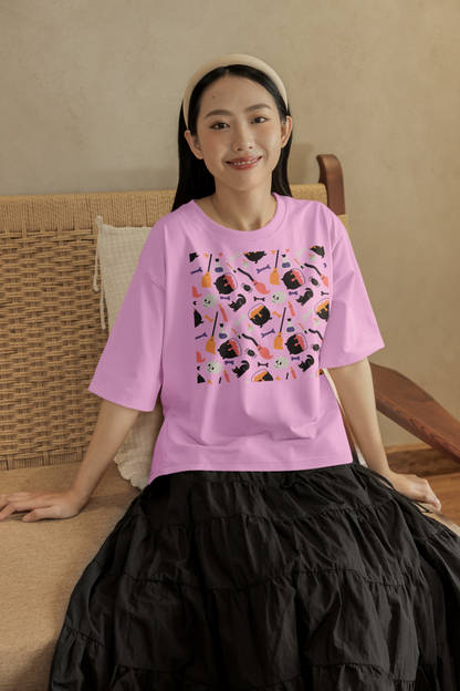 Halloween Cats & Witches Pattern T-Shirt