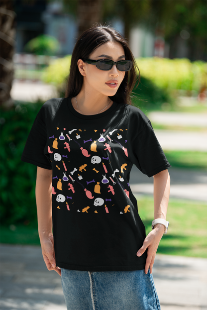 Halloween Cats & Witches Pattern T-Shirt