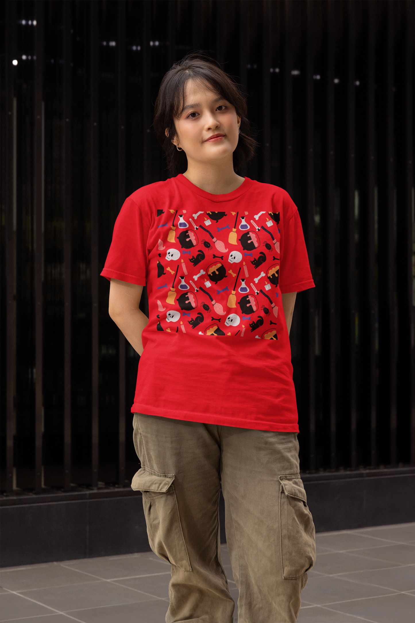 Halloween Cats & Witches Pattern T-Shirt
