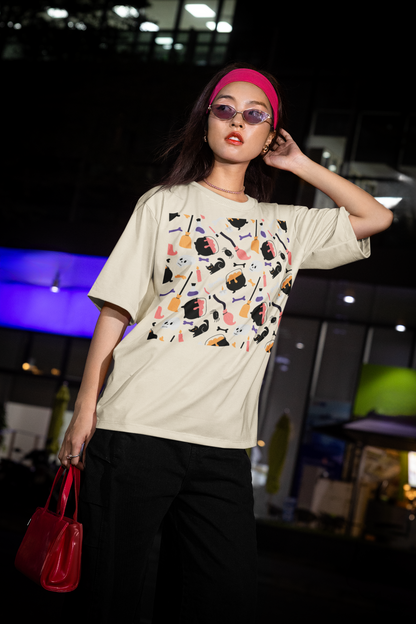 Halloween Cats & Witches Pattern T-Shirt