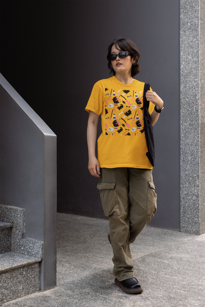 Halloween Cats & Witches Pattern T-Shirt