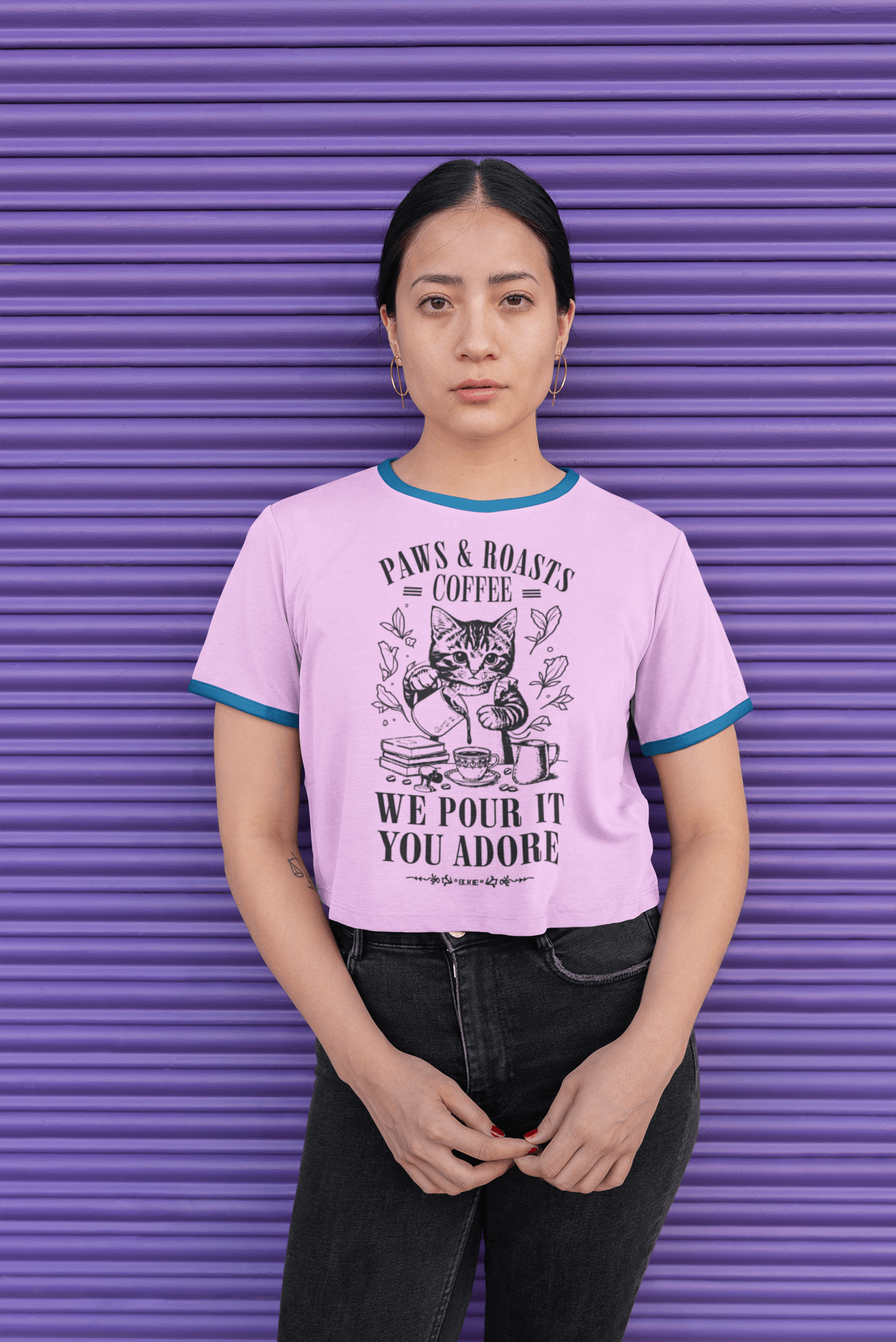 Cat Coffee T-Shirt — “Paws & Roasts” We Pour It, You Adore Cat Lover Tee