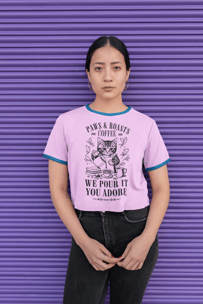Cat Coffee T-Shirt — “Paws & Roasts” We Pour It, You Adore Cat Lover Tee