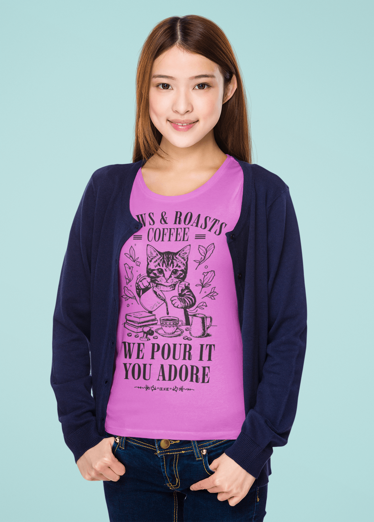 Cat Coffee T-Shirt — “Paws & Roasts” We Pour It, You Adore Cat Lover Tee