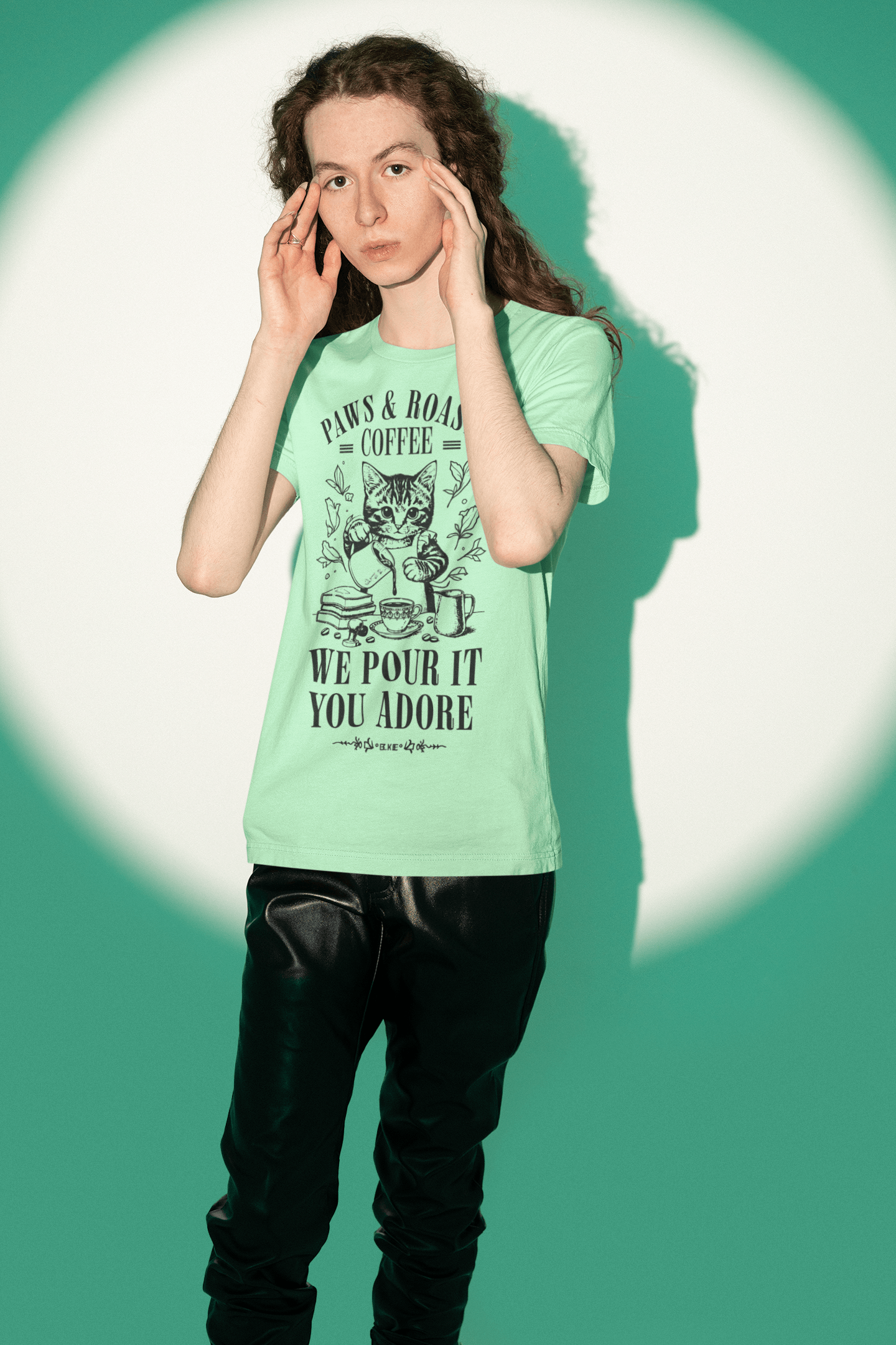 Cat Coffee T-Shirt — “Paws & Roasts” We Pour It, You Adore Cat Lover Tee