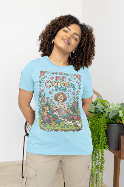 Best Cat Mom Ever T-Shirt – Cute Floral Cat Lover Tee