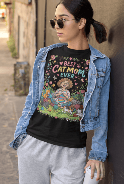 Best Cat Mom Ever T-Shirt – Cute Floral Cat Lover Tee
