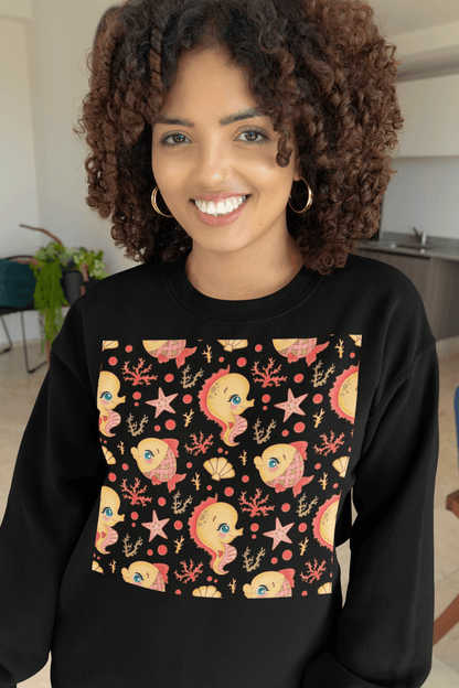 Cute Goldfish Pattern Crewneck Sweatshirt — Kawaii Fish Art Pullover