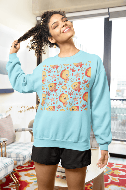 Cute Goldfish Pattern Crewneck Sweatshirt — Kawaii Fish Art Pullover