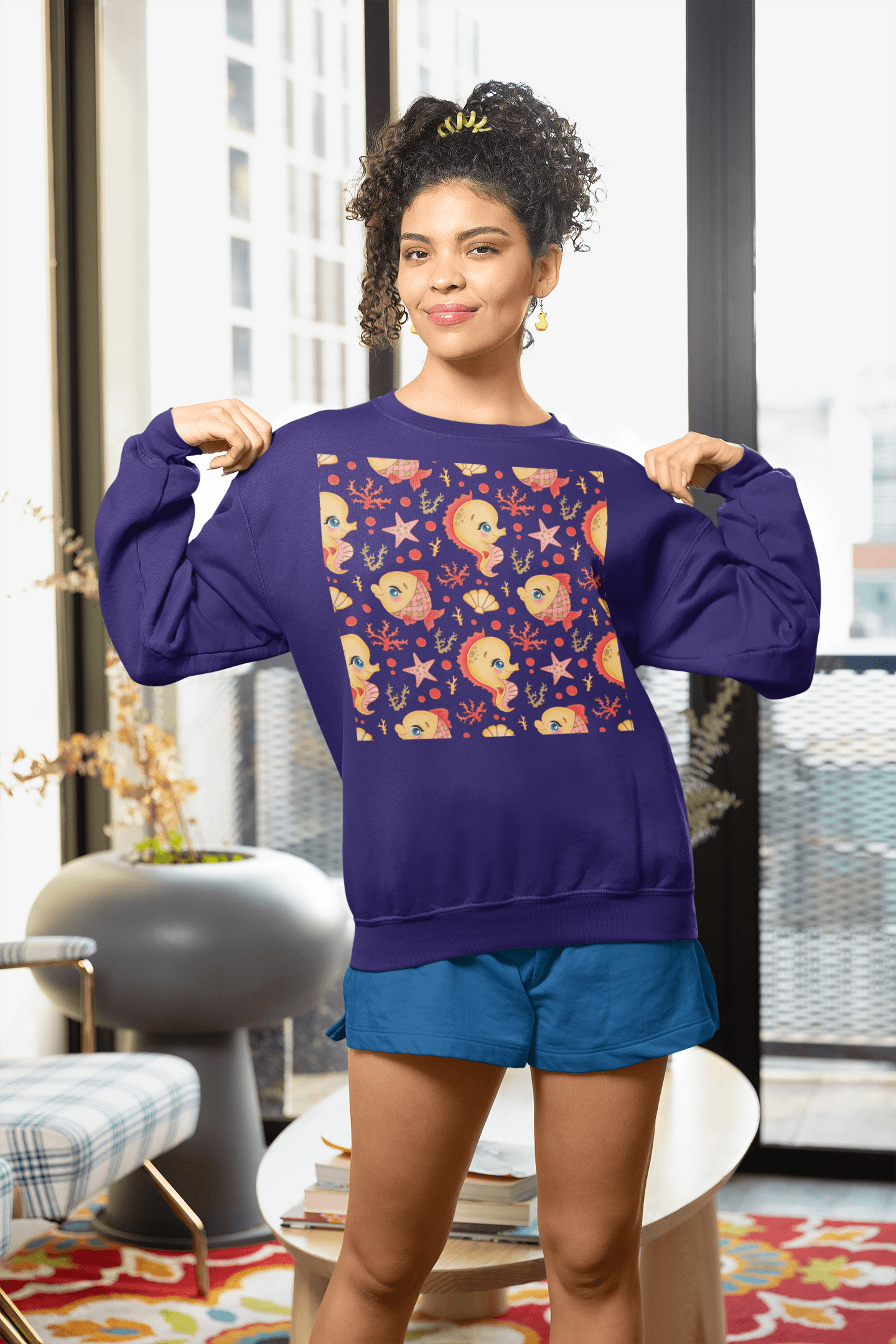 Cute Goldfish Pattern Crewneck Sweatshirt — Kawaii Fish Art Pullover