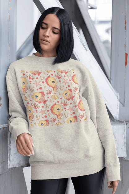 Cute Goldfish Pattern Crewneck Sweatshirt — Kawaii Fish Art Pullover