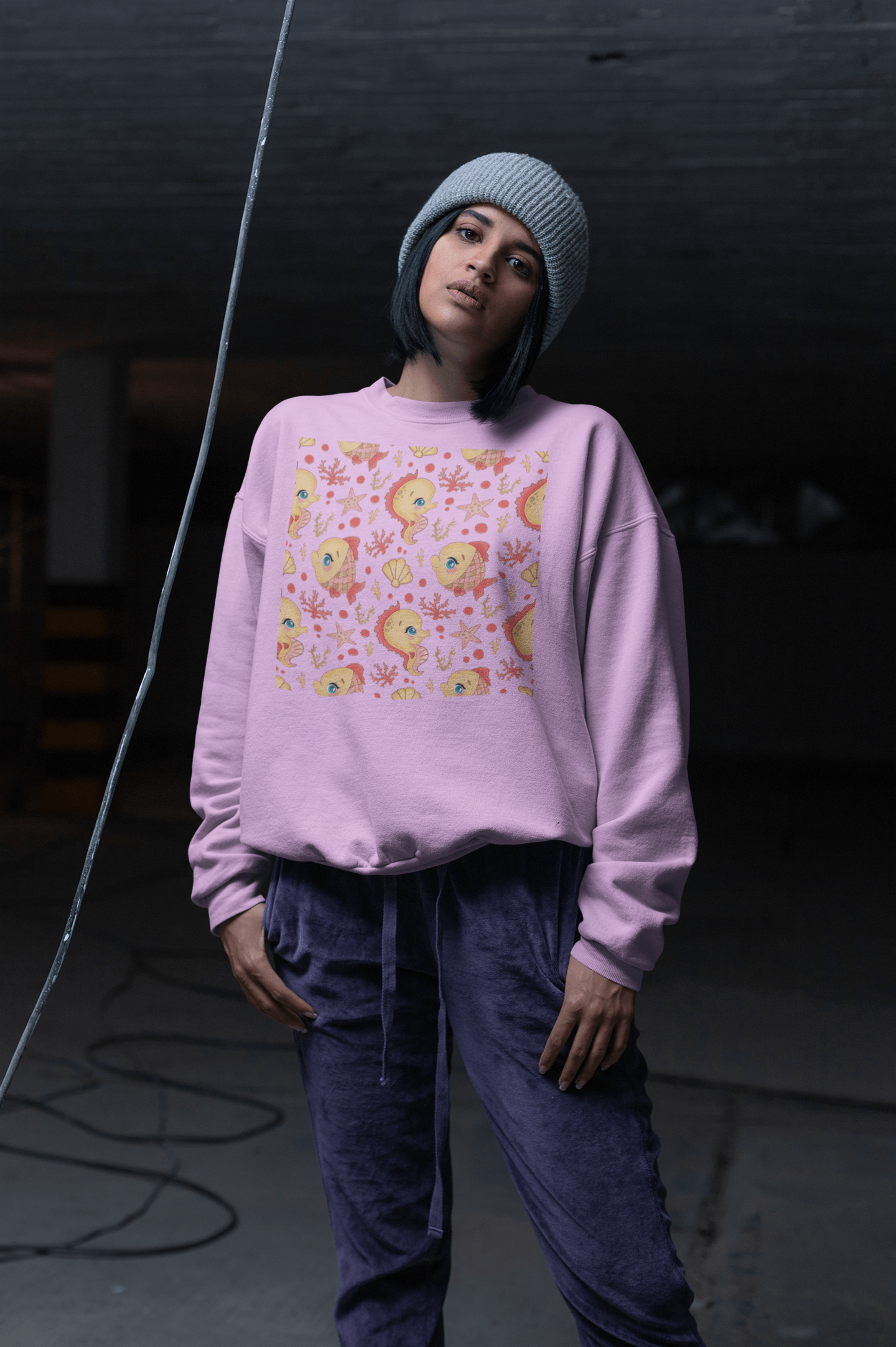 Cute Goldfish Pattern Crewneck Sweatshirt — Kawaii Fish Art Pullover