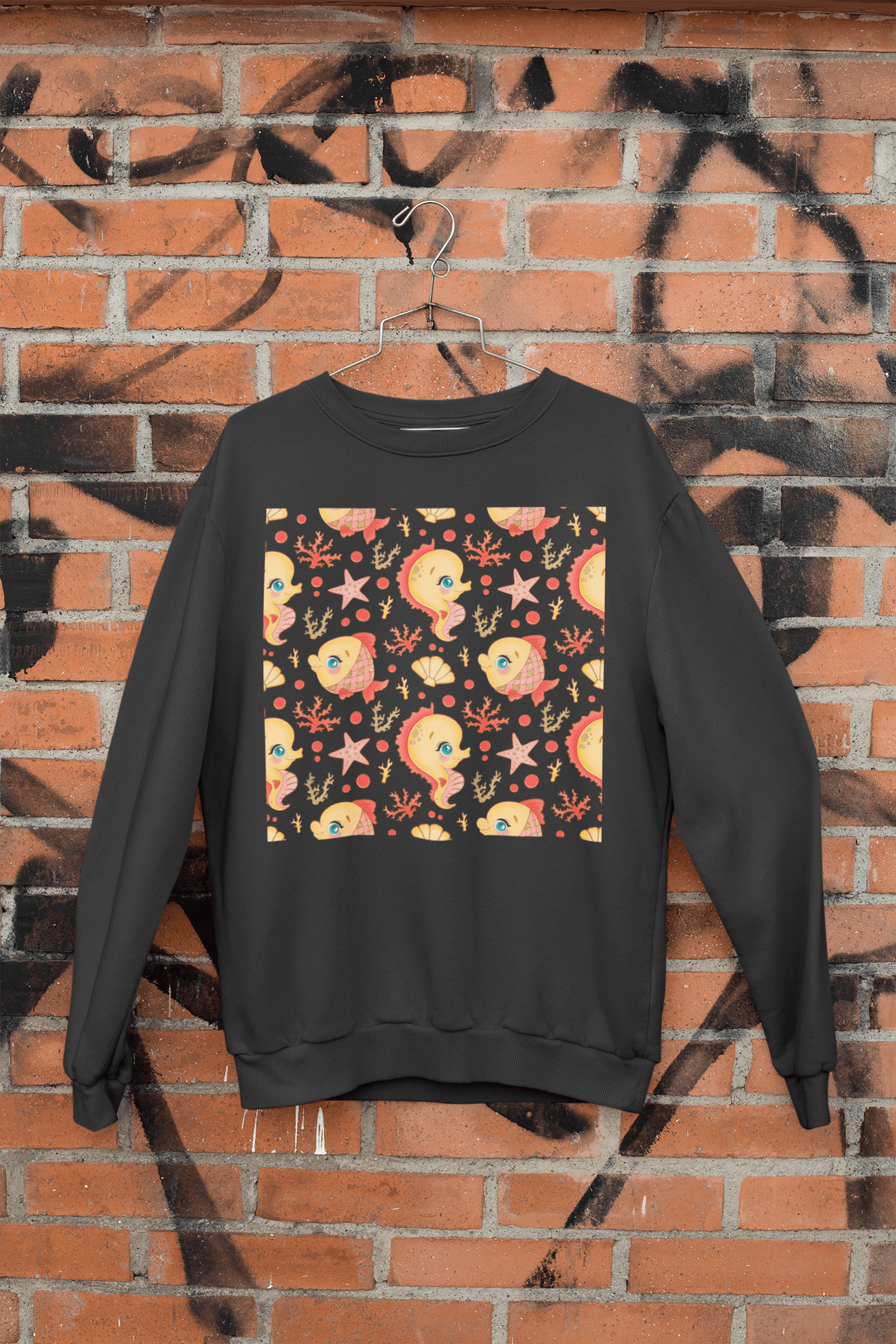 Cute Goldfish Pattern Crewneck Sweatshirt — Kawaii Fish Art Pullover