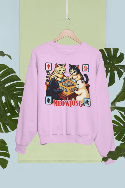 Meowjong Crewneck Sweatshirt — Cute Cats Playing Mahjong Graphic Sweatshirt