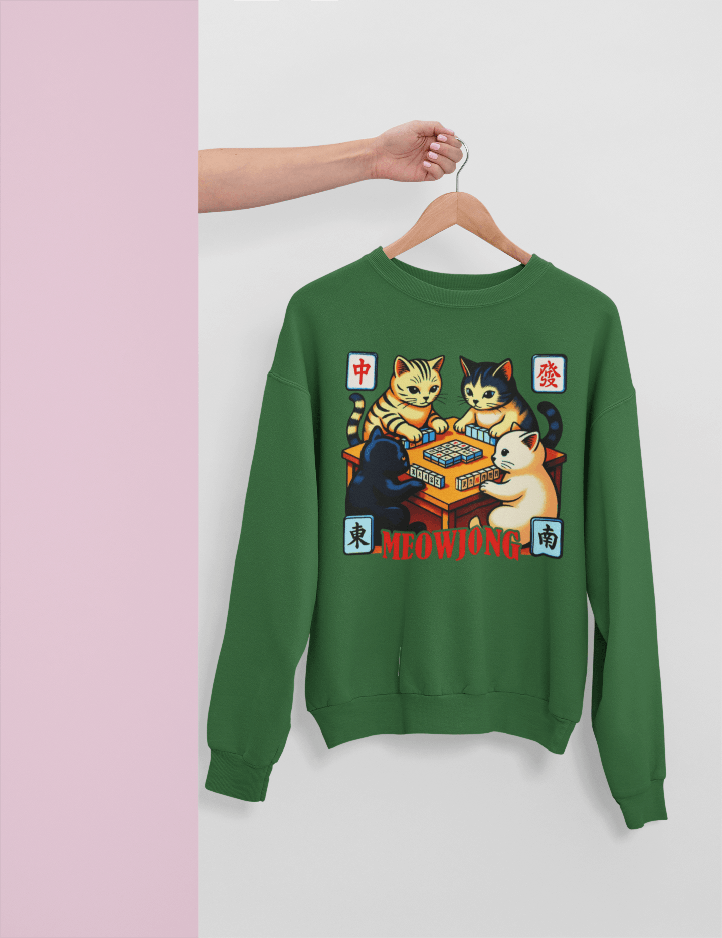 Meowjong Crewneck Sweatshirt — Cute Cats Playing Mahjong Graphic Sweatshirt