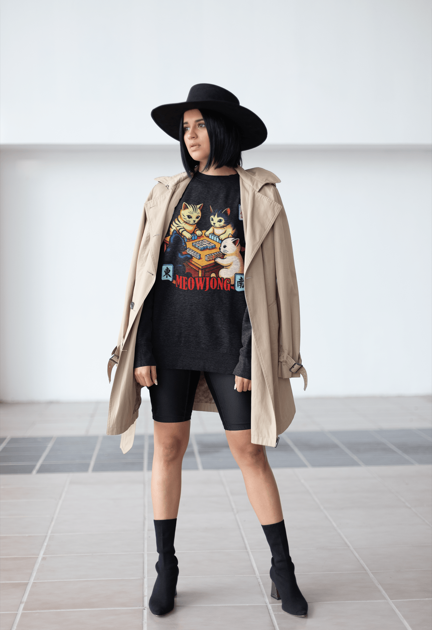 Meowjong Crewneck Sweatshirt — Cute Cats Playing Mahjong Graphic Sweatshirt