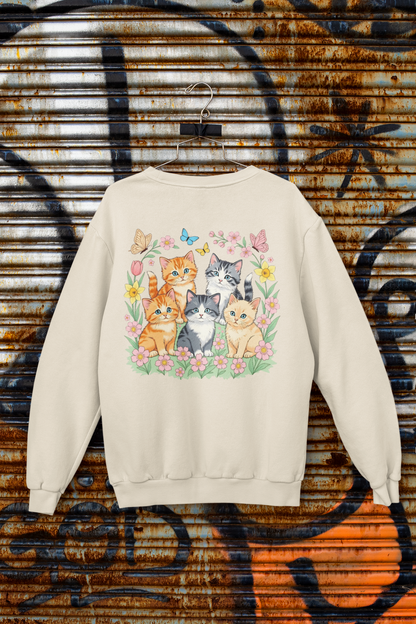 Cute Floral Cats Crewneck Sweatshirt — Kittens & Butterflies Graphic